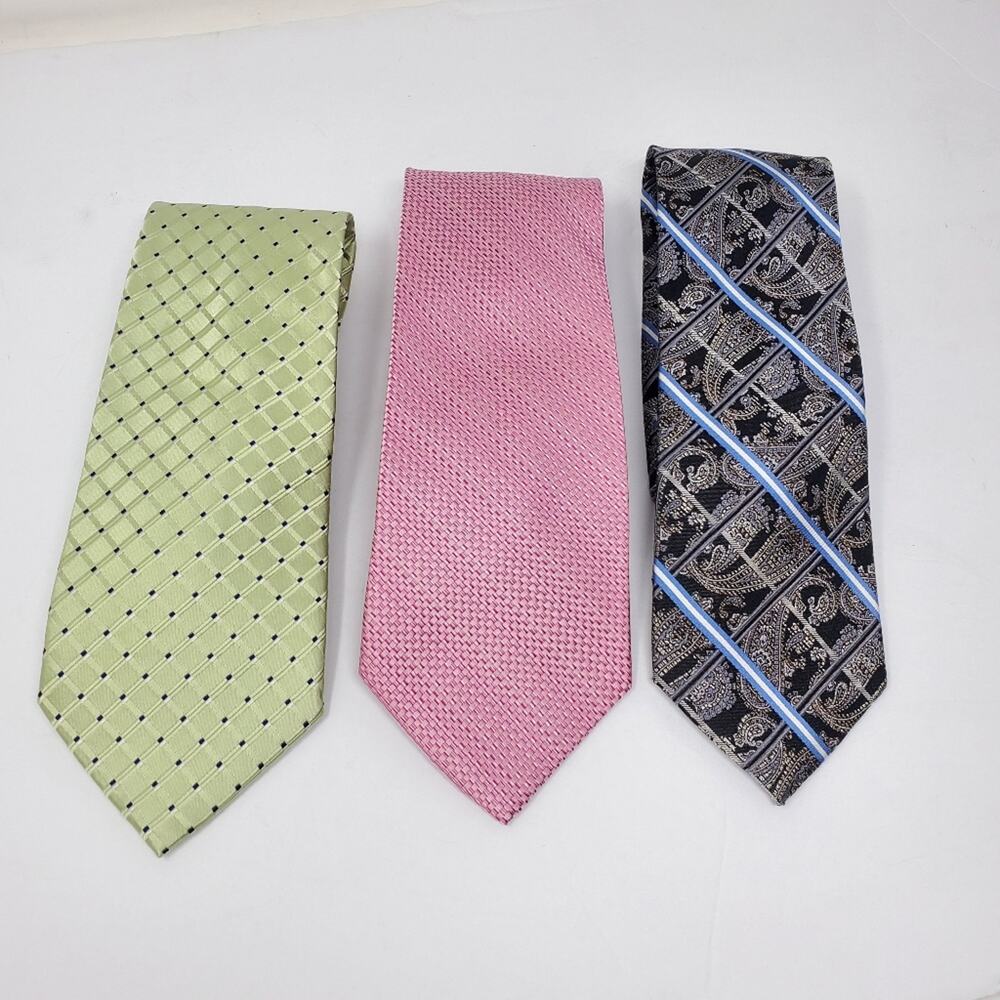 100% Silk Mens Ties Lot (3) Pink Green Paisley Designer Variey
